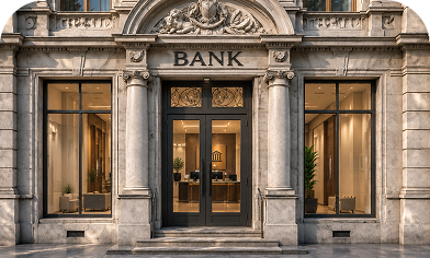 Eleganter Eingang einer Privatbank