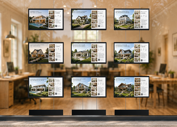Immobilienschaufenster mit digitalen Displays